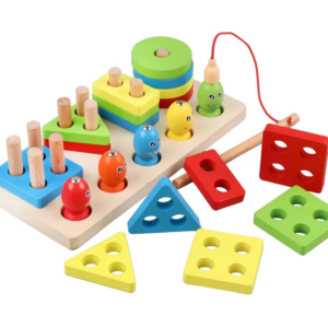 Jeu de pêche en bois, planche de tri géométrique à quatre pôles,