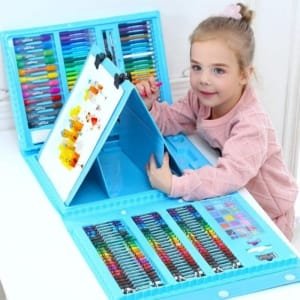 Kit d'Art Deluxe de 208 Pièces : Crayons Premium; Stylos Aquarelle pour Dessin, Peinture; Projets Créatifs