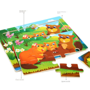 20 Puzzle en bois thème parent-enfant, dessin animé, animal, jeu Montessori