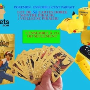 Lot 55 carte pokémon + Veilleuse PIKACHU + Montre Spiderman