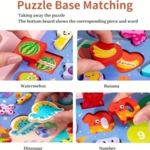 8 en 1, Puzzle Montessori en Bois naturel, formes, chiffres, horloge, circulation etc.