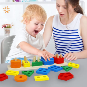Jeu de Tri Couleurs Et Puzzle en Bois Jouets Éducatif
