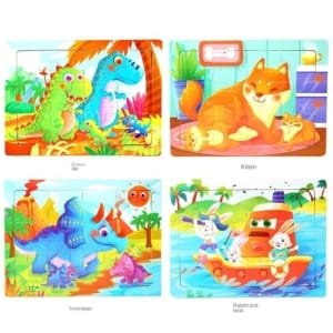 15 Puzzle 4x3 pour enfants en bois - thème des animeaux 15 x 11 cm