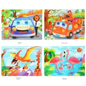 15 Puzzle 4x3 pour enfants en bois - thème des animeaux 15 x 11 cm