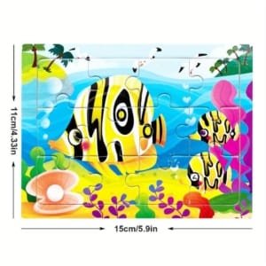15 Puzzle 4x3 pour enfants en bois - thème des animeaux 15 x 11 cm