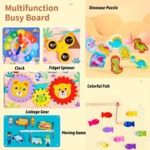 8 en 1, Puzzle Montessori en Bois naturel, formes, chiffres, horloge, circulation etc.