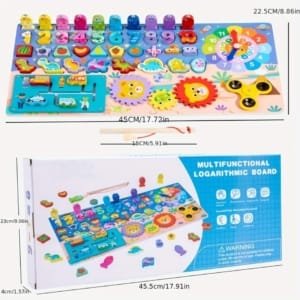 8 en 1, Puzzle Montessori en Bois naturel, formes, chiffres, horloge, circulation etc.