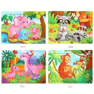 15 Puzzle 4x3 pour enfants en bois - thème des animeaux 15 x 11 cm