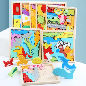 7 Jouets Montessori Puzzle en bois Tangram jeu Puzzle 3D
