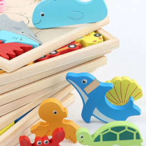 7 Jouets Montessori Puzzle en bois Tangram jeu Puzzle 3D