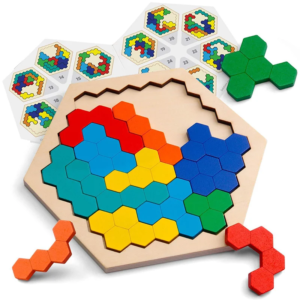 7 Jouets Montessori Puzzle en bois Tangram jeu Puzzle 3D
