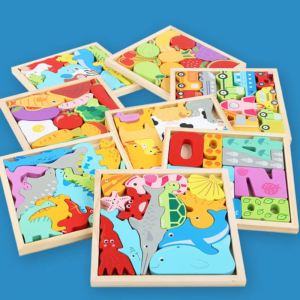7 Jouets Montessori Puzzle en bois Tangram jeu Puzzle 3D