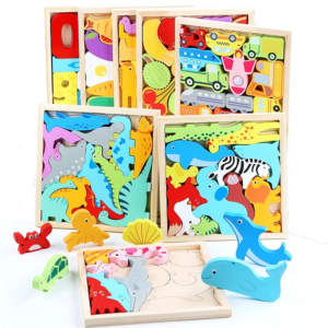 7 Jouets Montessori Puzzle en bois Tangram jeu Puzzle 3D