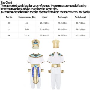 Costume enfant prince égyptien tenue à manches courtes haut avec pantalon