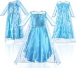 Robe Elsa Enfant de Princesse, Elsa Costume Princesse avec 4 Accessoires - Deguisement frozen – Image 2