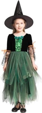 Déguisement Sorcière Costume Halloween Robe Manches Longues & Chapeau de Sorcière – Image 3
