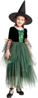 Déguisement Sorcière Costume Halloween Robe Manches Longues & Chapeau de Sorcière – Image 4
