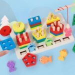 Jouets en bois empilables et jeu de pêche magnétique