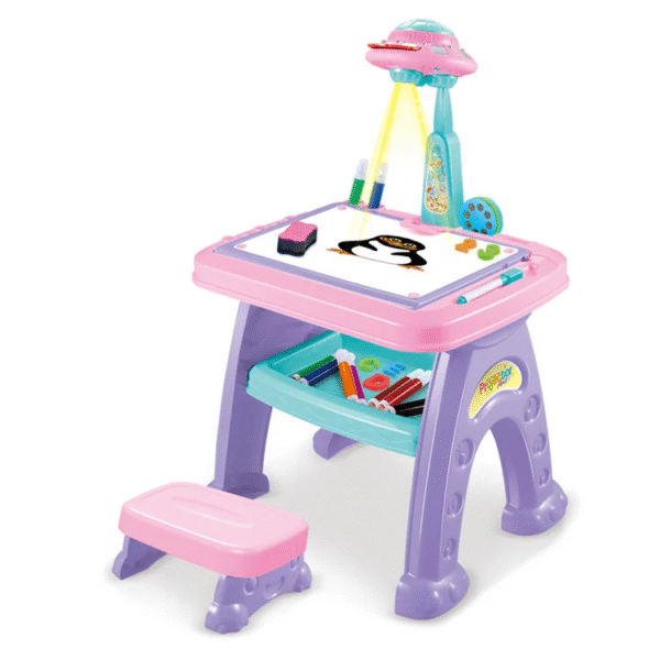Table à dessin rose pour enfants avec projecteur