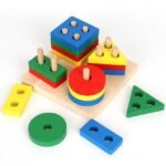 PACK 4 Jouets en bois Montessori pour enfants, tri et empilage du bois, – Image 2