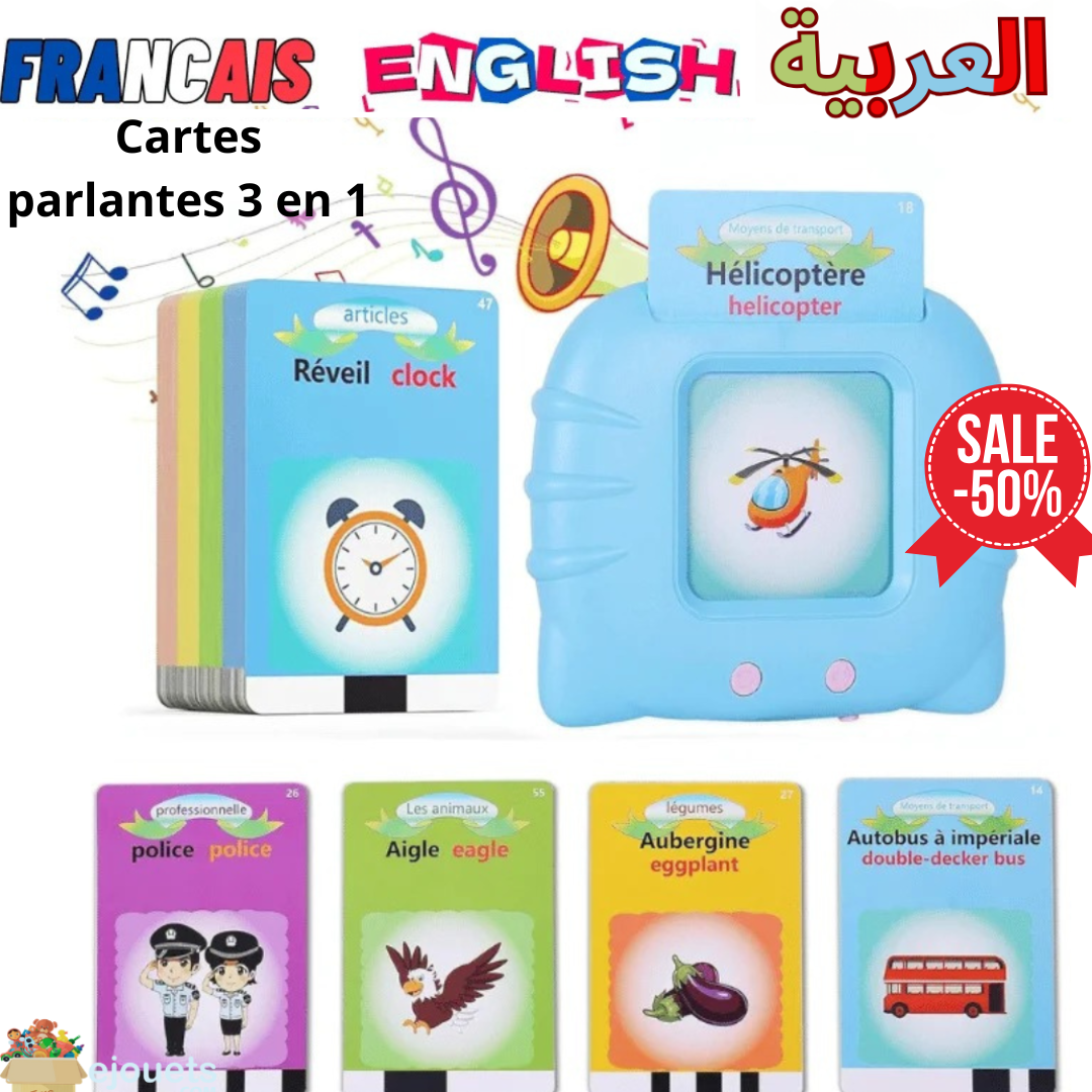120-DH-Avec-livraison-3.png Cartes éducatives 3 Langues- Français-anglais-Arabe pour Jeunes Enfants de 2 à 6 Ans, 220 mots – Image 1