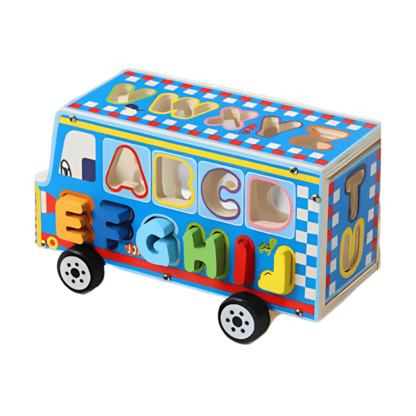 Jeu éducatif bus Montessori associant lettres, chiffres et symboles, Honneurs, bois,