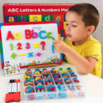 Kit ABC Lettres et Chiffres 253 pièces magnétiques avec Tableau magnétique double face et rangement