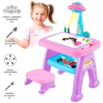 Table à dessin rose pour enfants avec projecteur – Image 3