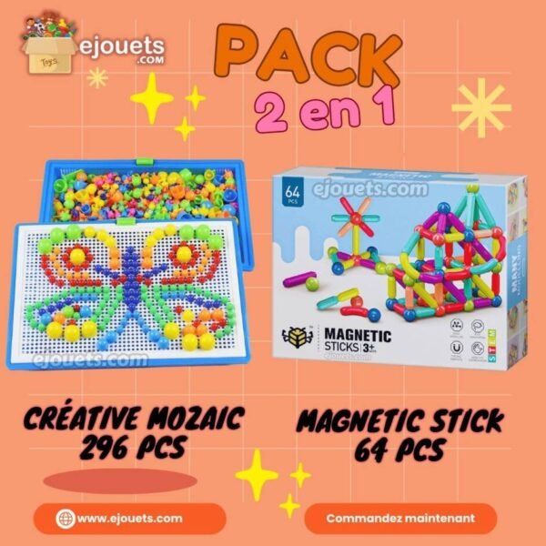 Blocs de construction magnétiques pour jouets Pour les enfants 64 PCS+ Jeu de créative MOZAIC⁸