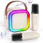 Machine de karaoké pour enfants et adultes, mini haut-parleur de karaoké Bluetooth portable avec 2 micros sans fil et lumière pour fête à la maison – Image 8