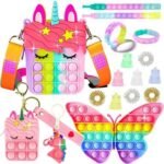 Pop Purse Pack Toy, Unicorn Rainbow Shoulder Crossbody Small Mini Little Keychain,
