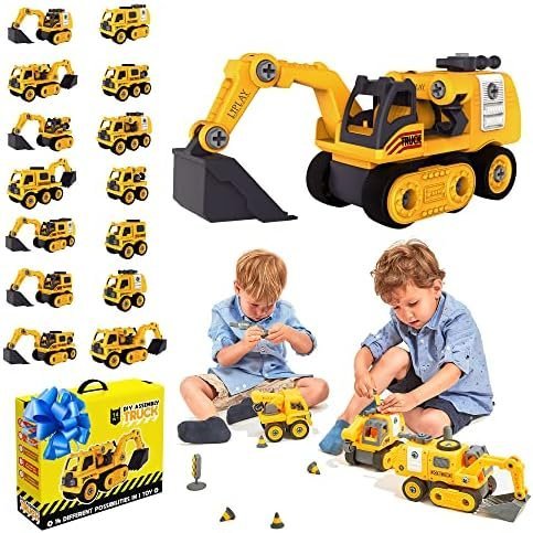Jouets de construction de camion d'assemblage à monter soi-même 14 en 1 - Jouet d'excavatrice démontable - Jouets d'excavatrice 76 pièces avec tournevis et manuel d'instructions