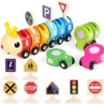 Ensemble de train à chenilles en bois avec apprentissage des chiffres,