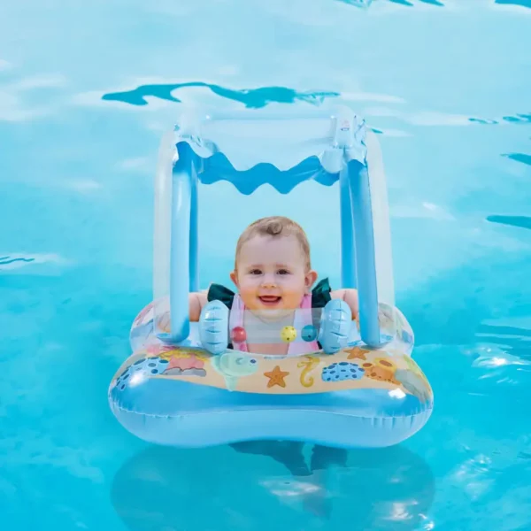 Bouée, Flotteur De Natation Gonflable Avec Pare Soleil Pour Bébés en enfants Bleu