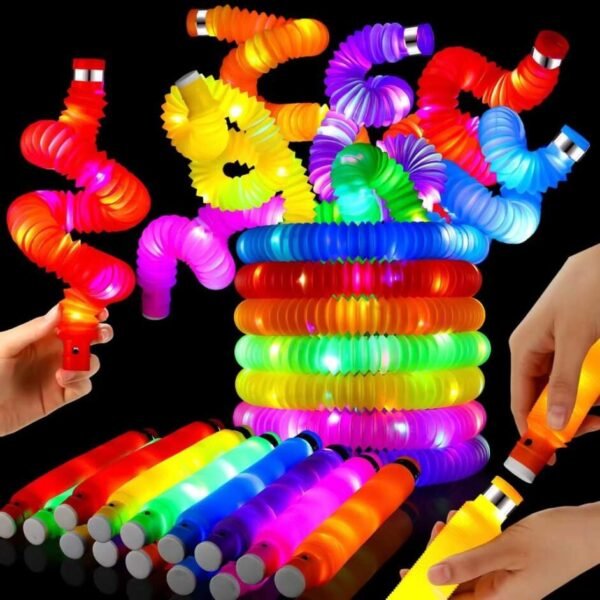 12 Pop Tubes LED allument le jouet sensoriel anti-stress qui brille dans le noir