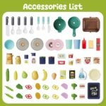 Ensemble de cuisine de jeu pour enfants avec sons, lumières, cuisinière, évier et nourriture de jeu 64 PCS – Image 11