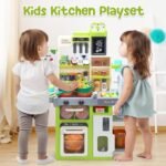 Ensemble de cuisine de jeu pour enfants avec sons, lumières, cuisinière, évier et nourriture de jeu 64 PCS – Image 3