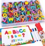 Kit ABC Lettres et Chiffres 253 pièces magnétiques avec Tableau magnétique double face et rangement – Image 14
