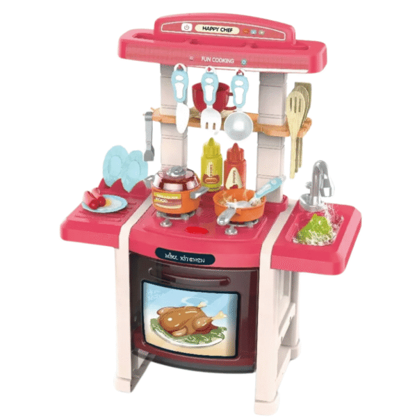 Ensemble de cuisine avec sons, lumières, cuisinière, vapeur évier et nourriture de jeu 38 PCS
