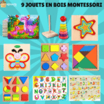 Ensemble de 9 Jouets Montessori en bois naturel, jouets éducatifs