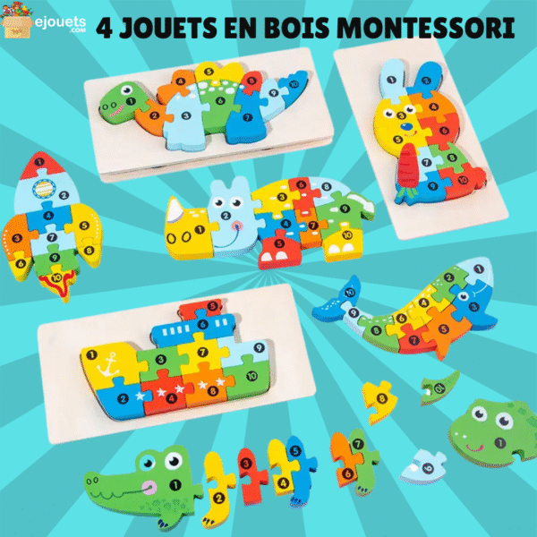 4*Puzzle en Bois Enfant-amusant-ludique-bois naturel forme aléatoire