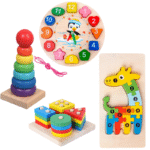 PACK 4 Jouets en bois Montessori pour enfants, tri et empilage du bois,