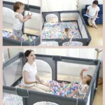 Parc de jeux pour bébé de grande taille avec anticollision 182/150 cm – Image 4