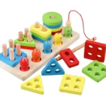 Jeu de pêche en bois, planche de tri géométrique à quatre pôles,