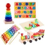 Jouets Montessori en bois 5 en 1, jouets éducatifs pour les tout-petits