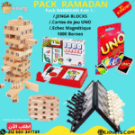 PACK 4 : Jenga 54 pcs +Echec+ Carte Uno + 1000 bornes