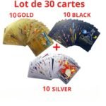 Pack de 30 Cartes Pokmon 3D 10Gold +10 Noir+10 Gris avec emballage dorée 2024