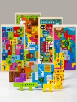 Puzzle en bois Montessori, personnages d'animaux, blocs russes mignons – Image 3