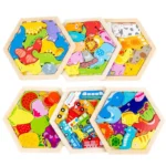 6 Puzzle en bois Montessori pour enfants, jouet éducatif, dessin animé, dinosaure, Animal, jeu pour bébés