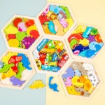 6 Puzzle en bois Montessori pour enfants, jouet éducatif, dessin animé, dinosaure, Animal, jeu pour bébés – Image 3